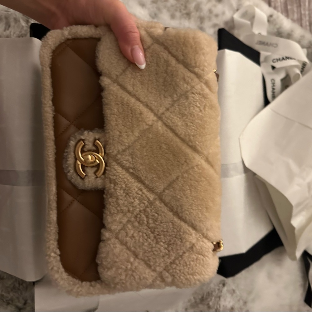 Chanel shearling lambkin flap bag